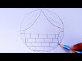 Curtains with wall scenery drawing with pencil in a circle || Circle drawing