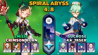 Emilie C0 | Sucrose C6 | Burn & Taser | Spiral Abyss 4.8 | Genshin Impact