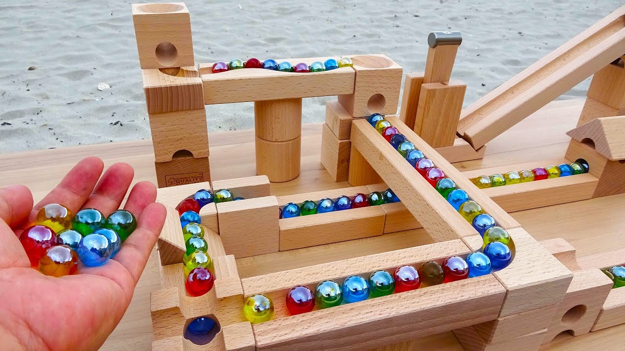 Marble Run Race ☆ Wooden Cuboro Healing Sound & Sound Of Waves - YouTube