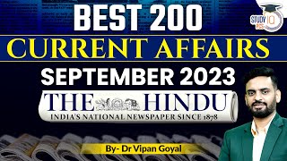 Best 200 The Hindu Monthly Current Affairs 2023 l September 2023 Current Affairs By Dr. Vipan Goyal