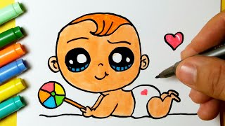 Como desenhar Bebê fofo | Neném KAWAII / Desenhos Bonitos - Desenho para Desenhar