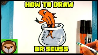 EASY How to Draw DR SEUSS - Cat in the Hat - Fish in Bowl