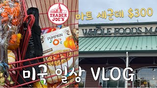 🇺🇸미국일상 VLOG🛒미국마트 세군데 300불 장보기, 트레이더조 펌킨시즌🎃 홀푸드, 한인마트 하울, 미국 집밥 브이로그, 텃밭 깻잎 상추, 쭈꾸미🐙