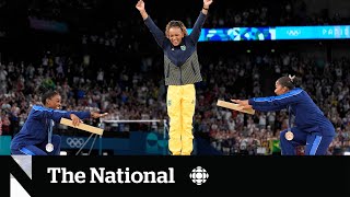 #TheMoment Simone Biles and Jordan Chiles bowed to Rebeca Andrade