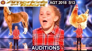 Lilly Wilker 11 years old Makes FUNNY ANIMALS SOUNDS Caller America's Got Talent 2018 Auditions AGT