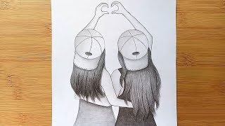 Best friend Drawing\\How to draw best friend with pencil sketch