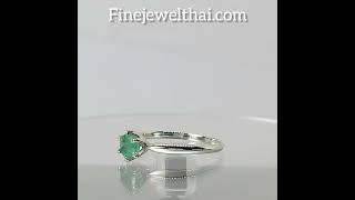 Finejewelthai-แหวนมรกต-แหวนพลอย-แหวนเงินแท้-พลอยประจำเดือนเกิด-Emerald-Silver-Ring-R1184em