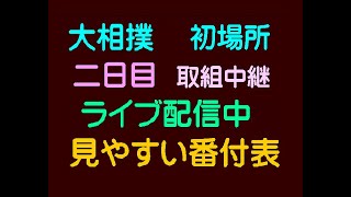 大相撲初場所、二日目、取組中継、見やすい番付表、ライブ配信、2025.1.13