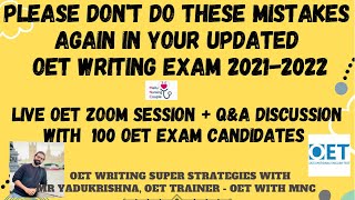 Serious OET Writing Mistakes You Need To Know| Do’s \u0026 Dont’s |Exclusive OET Zoom Session For 1.5Hrs.