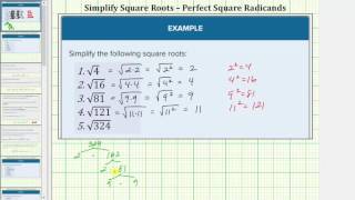 Simplify Square Roots (Perfect Square Radicands)