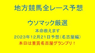 地方競馬（名古屋競馬）全レース予想！ウソマック厳選本命教えます。２０２３年１２月２１日予想！本日は重賞名古屋グランプリ！