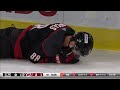 martin necas shaken up after thundering hit from los angeles kings sean durzi away from play