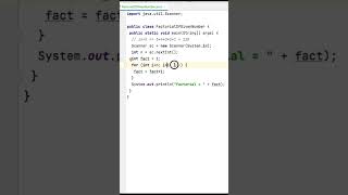 FIND FACTORIAL IN JAVA USING FOR LOOP #program #javaclass #coding #javaprogram #ytshorts #code