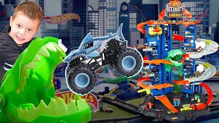 T-REX INVASION AT THE ULTIMATE GARAGE! 💥 | Hot Wheels City