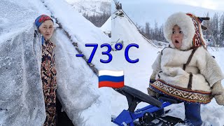 Primitive Life of Nomads of Arctic. Survival in Far North. Russia. Tundra Nenets - 73°C