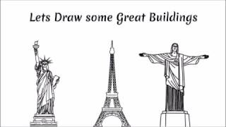 Draw Eiffel Tower, Statue of liberty and Rio Statue