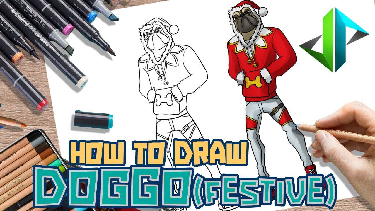 [DRAWPEDIA] HOW TO DRAW DOGGO (FESTIVE STYLE) SKIN From FORTNITE - STEP ...