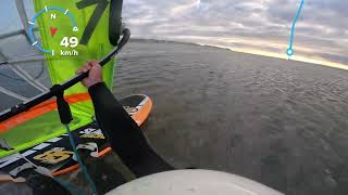 Windsurfing Terschelling, low wind fun with JP85, EVO9 9.6m2 and Hurricane SRD 42cm fin