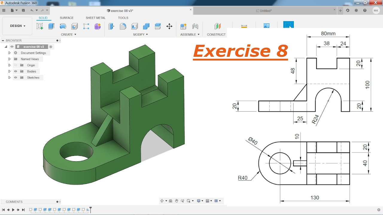 Autodesk Fusion 360 Tutorial For Beginner Exercise 8 - YouTube