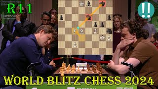 SUPER DRAMATIC!! Magnus Carlsen vs Hans Niemann || World Blitz Chess 2024 - R11