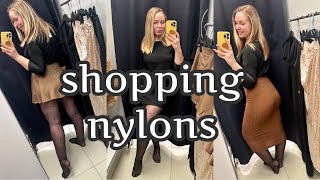 Shopping vlog🛍️ try on new skirts with black tights and shiny sweater