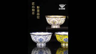 Jingdezhen Ceramic Bowl High Grade Gold Bone China Enamel High Foot Bowl Anti Hot Hand Tangled Lotu