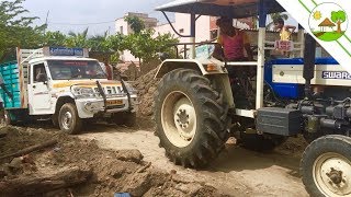 Swaraj 744 Fe Tractor pulling  Mahindra Bolero Maxi Truck stuck with  heavy load - Come to Village