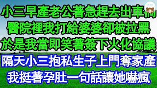 小三早產老公著急趕去出車禍，醫院裡我打給婆婆卻被拉黑，於是我當即笑著簽下火化協議，隔天小三抱私生子上門奪家產，我挺著孕肚一句話讓她嚇瘋 真情故事會  老年故事  情感需求  愛情  家庭