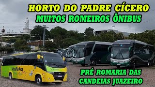 VEJA MUITOS ÔNIBUS E MUITOS ROMEIROS PRÉ ROMARIA DAS CANDEIAS HORTO DO PADRINHO JUAZEIRO DO NORTE