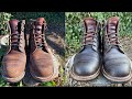 FULL VISUAL RESTORATION of Java Waxed Flesh Truman Boots using BIRCHEES Birch Tar Conditioner & Wax!