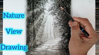 How to draw nature view sunlight landscape by pencil with easy ways.