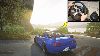 Drifting Touge Island in Nissan R32 with Steering Wheel  | Assetto Corsa Graphics Mods