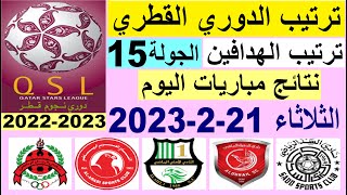 ترتيب الدوري القطري وترتيب الهدافين ونتائج مباريات الثلاثاء 21-2-2023 الجولة 15 - دوري نجوم قطر