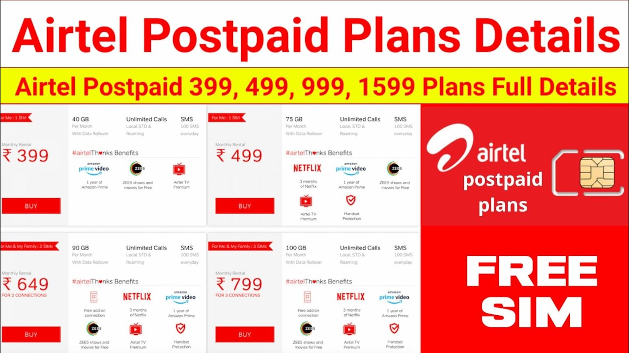 Airtel Postpaid Plans 2021 | Airtel 399, 499, 999, 1599 Postpaid Plan ...