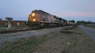 CSX G974-17 with the L\u0026N ES44AH leading an CSX SD70MAC with a Nice Horn Salute  Empty Grain Train