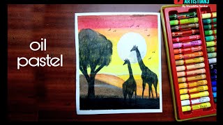 African sunset drawing for beginners with oil pastel