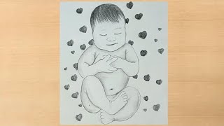 simple sleeping Baby pencil drawing/how to draw baby