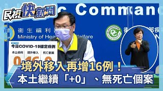 快新聞／境外移入再增16例！　本土繼續「+0」、無死亡個案－民視新聞