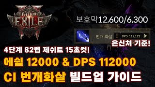 POE2 EA | 데드아이 레인저 에너지보호막 CI 번개화살 빌드업 가이드 (4단계 제쉬트 15초컷 )