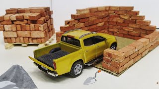 How to Build mini Garage with mini Brick Wall Garage | Miniature Construction