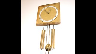 PHOTOSHOOT JUNGHANS MEISTER Vintage Top Range Wall Clock Glass Door Brass Brown Wood Bell Chime