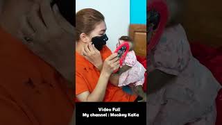 Monkey Hair Red and Baby are funny when they see their Mom wearing a mask 2 #short