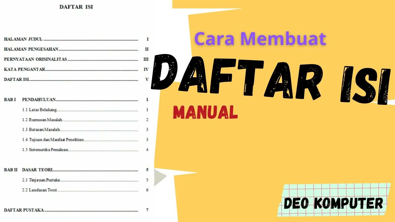 Cara Membuat DAFTAR ISI Manual - YouTube