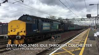 DRS 37419 and 37405 idle through Colchester on 5Z37 hauling the 'short set'