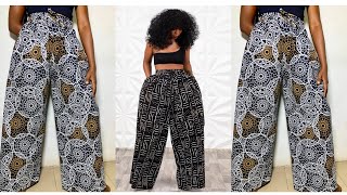 How to cut and sew TRENDY Ankara JUMBO Pants with Elastic waist band and Adjustable Strap.