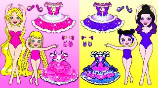 DIY Paper Dolls & Cartoon - Pink Rapunzel VS Purple Raquelle Ballet - Barbie Contest Handmade