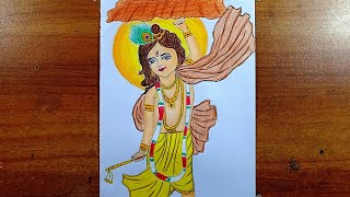 Krishna Drawing for Govardhan puja   | Easy Drawing | How to Draw Beautiful Krishna Step by Step