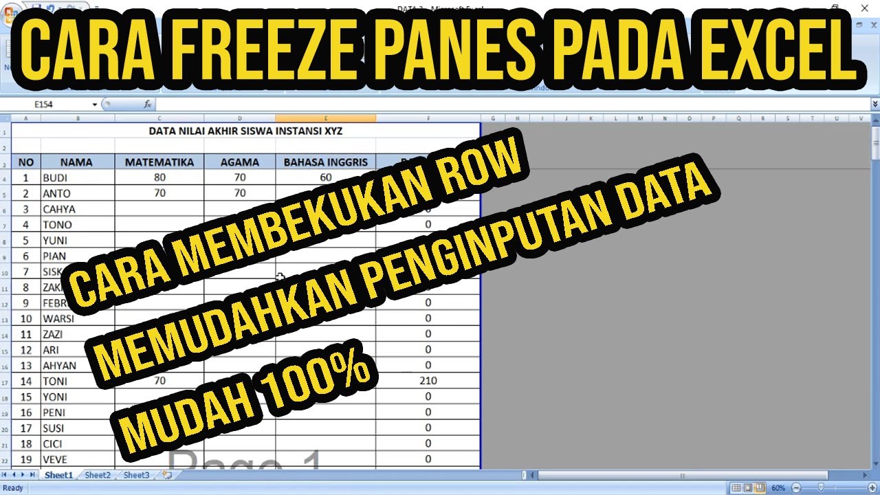 MENGENAL CARA FREEZE PADA EXCEL (BELAJAR NGEFREEZE PANES EXCEL) - YouTube