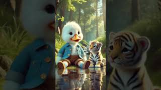 the duckling's adventure in the forest helps the tiger cub #cute #funny #animals #cuteanimalvideos