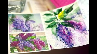 Painting spring lilac in watercolor